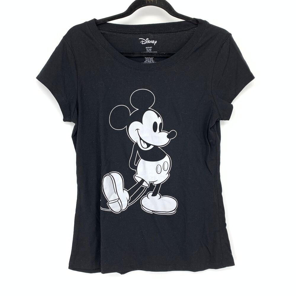Disney Short Sleeve Graphic Tee Juniors Size XL Black White Mickey T-Shirt